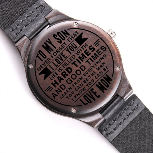 To My Son Love Mom |  Engraved Wooden Watch