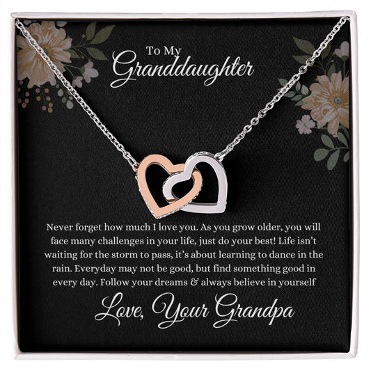 To My Granddaughter From Grandpa | Interlocking Hearts Necklace | Valentine's Day